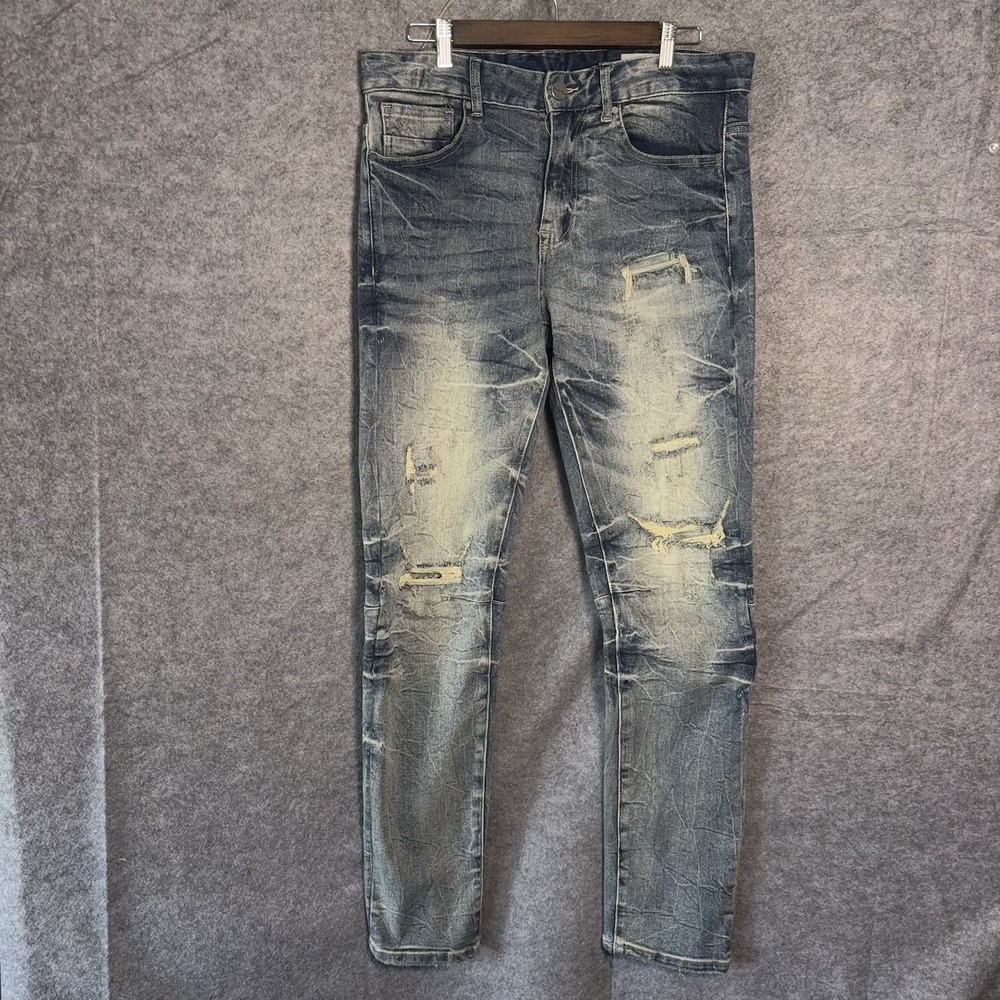 Smoke Rise Jeans Men 32x32 Blue Distressed Fade Stretch Streetwear
